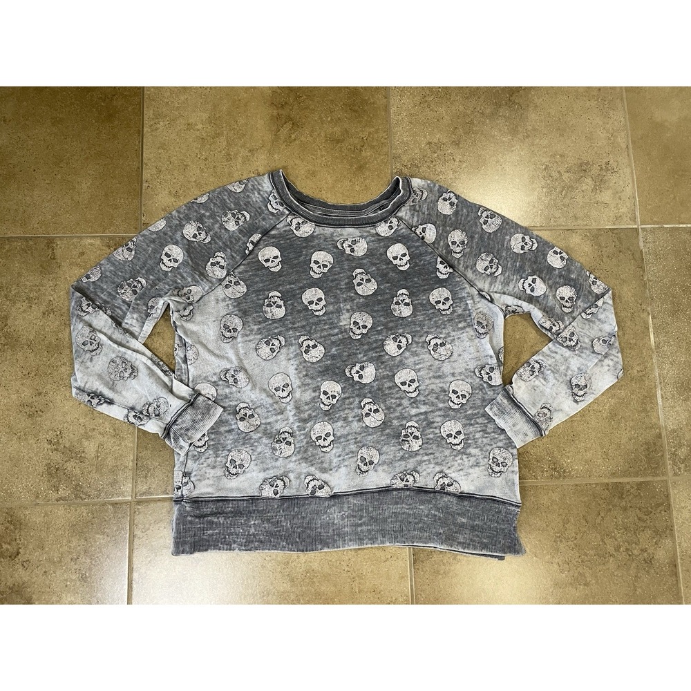 Grayson Threads Skull Sweatshirt Womens Sz 2XL Gray Acid Wash Halloween Pullover